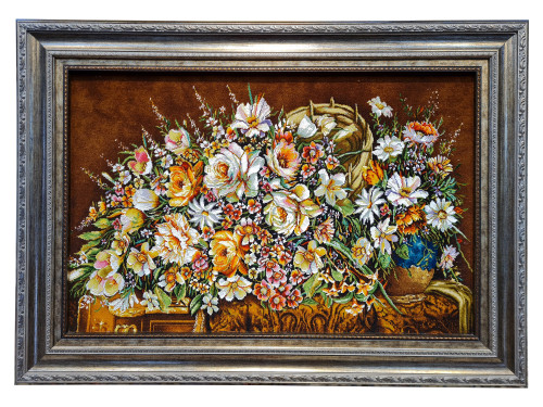 تابلو فرش دستبافت طرح گل رز عرضی سبددار