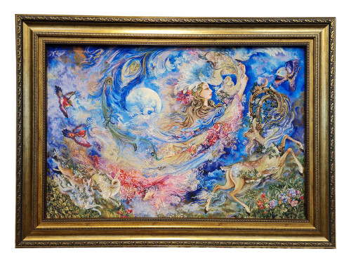 تابلوفرش دستبافت بافت تبریز طرح مینیاتور طلوع بهار مارک سعادتپور