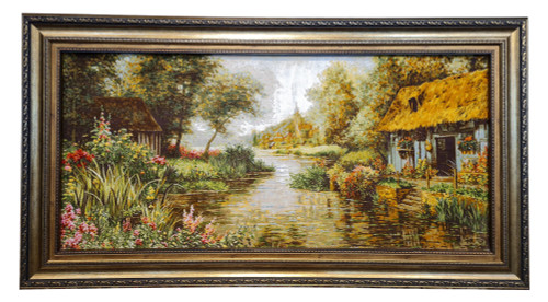 تابلو فرش دستبافت بافت تبریز طرح منظره و کلبه مارک سیدیان سردرودی