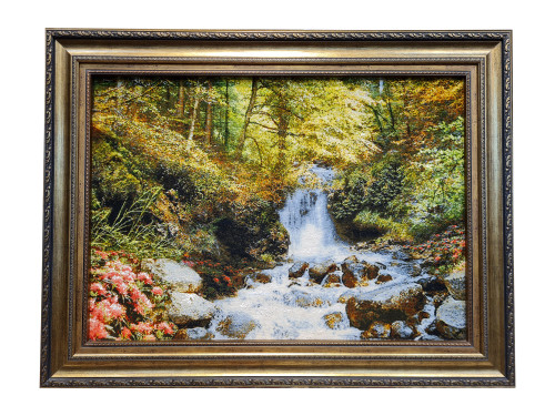 تابلو فرش دستباف بافت تبریز طرح منظره دورنمای جنگل و آبشار