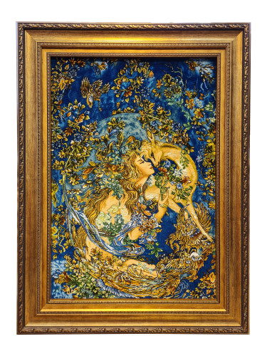 تابلوفرش دستباف بافت تبریز طرح مینیاتور تمنا آبی مارک مرام