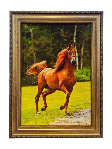 تابلوفرش دستباف بافت تبریز طرح منظره تک اسب قهوهای طولی مارک ترابی