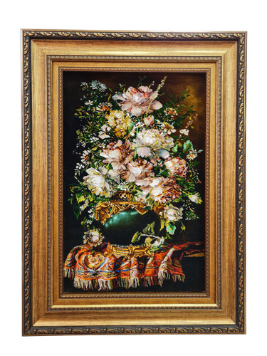 تابلوفرش دستباف بافت تبریز طرح گل طولی کوچک