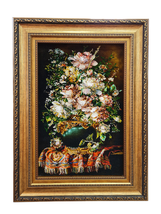 تابلوفرش دستباف بافت تبریز طرح گل طولی کوچک