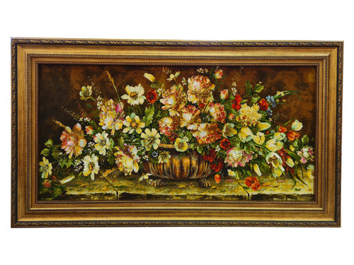 تابلوفرش دستبافت بافت تبریز طرح گل عرضی روی سنگ