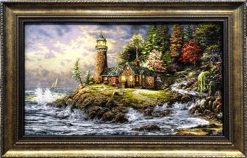 تابلو فرش دستبافت بافت تبریز طرح منظره دورنما توماس فانوس دریایی مارک عابدین نژادی