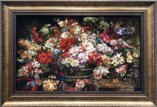 تابلوفرش دستباف بافت تبریز طرح گل عرضی پرگل سطل چوبی