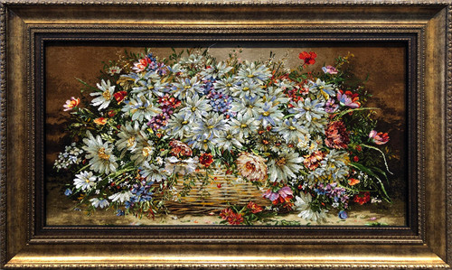 تابلوفرش دستباف بافت تبریز طرح گل عرضی بابونه