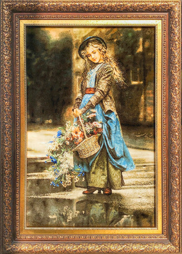 تابلو فرش دستبافت بافت تبریز طرح دختر گل فروش