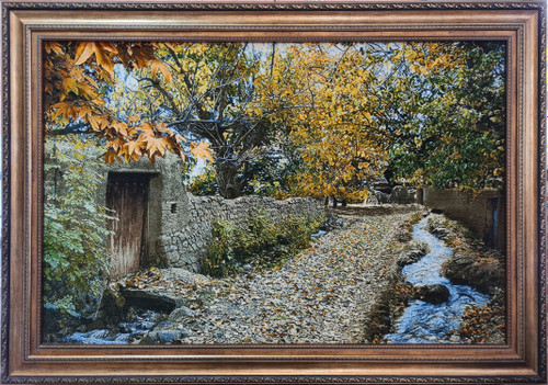 تابلو فرش دستباف بافت تبریز طرح منظره کوچه باغ