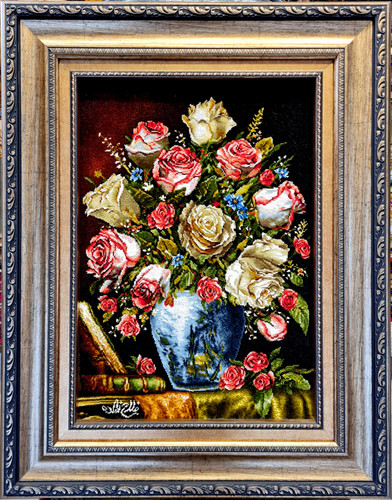 تابلو فرش دستبافت بافت تبریز طرح گل طولی