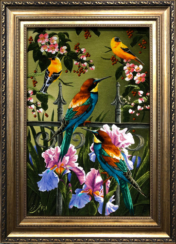 تابلو فرش دستبافت بافت تبریز طرح منظره پرنده مارک اذانچی تبریز