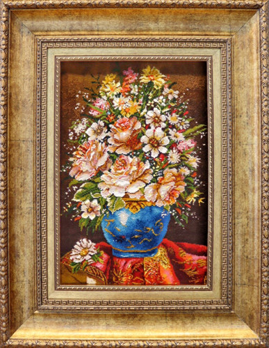 تابلو فرش دستباف بافت تبریز طرح گل هدیه کد 7058