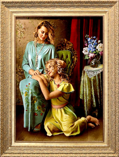 تابلوفرش دستباف بافت تبریز طرح مهر مادر مارک مشتاق کد 7054