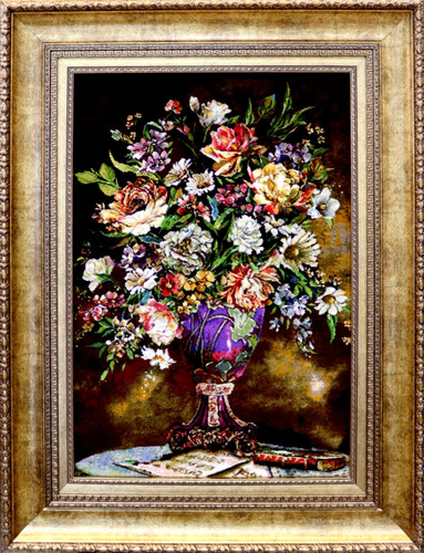 تابلو فرش دستباف بافت تبریز طرح گل با گلدان بنفش کد 7048