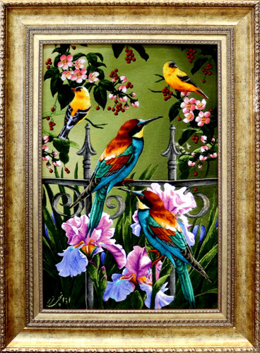 تابلوفرش دستباف بافت تبریز طرح پرنده نردهدار طولی اذانچی تبریز